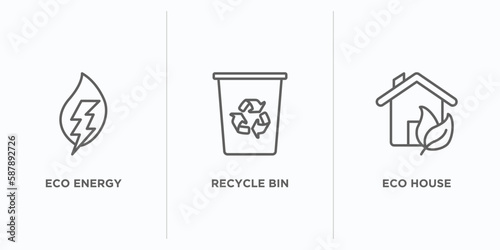 ecology outline icons set. thin line icons such as eco energy, recycle bin, eco house vector. linear icon sheet can be used web and mobile