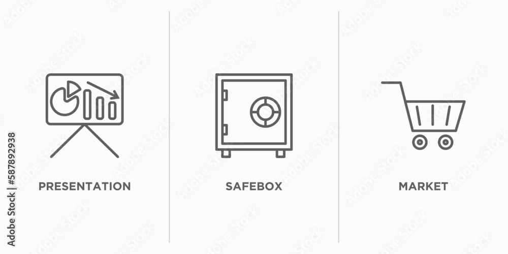 digital economy outline icons set. thin line icons such as presentation, safebox, market vector. linear icon sheet can be used web and mobile digital economy outline icons set. thin line icons such as presentation, safebox, market vector. linear icon sheet can be used web and mobile