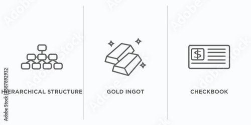 digital economy outline icons set. thin line icons such as hierarchical structure, gold ingot, checkbook vector. linear icon sheet can be used web and mobile