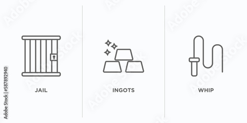 desert collection. thin outline icons set. thin line icons such as jail, ingots, whip vector. linear icon sheet can be used web and mobile