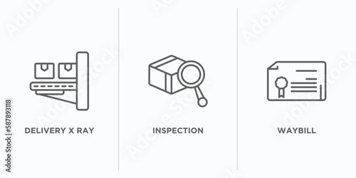 delivery and logistic outline icons set. thin line icons such as delivery x ray, inspection, waybill vector. linear icon sheet can be used web and mobile