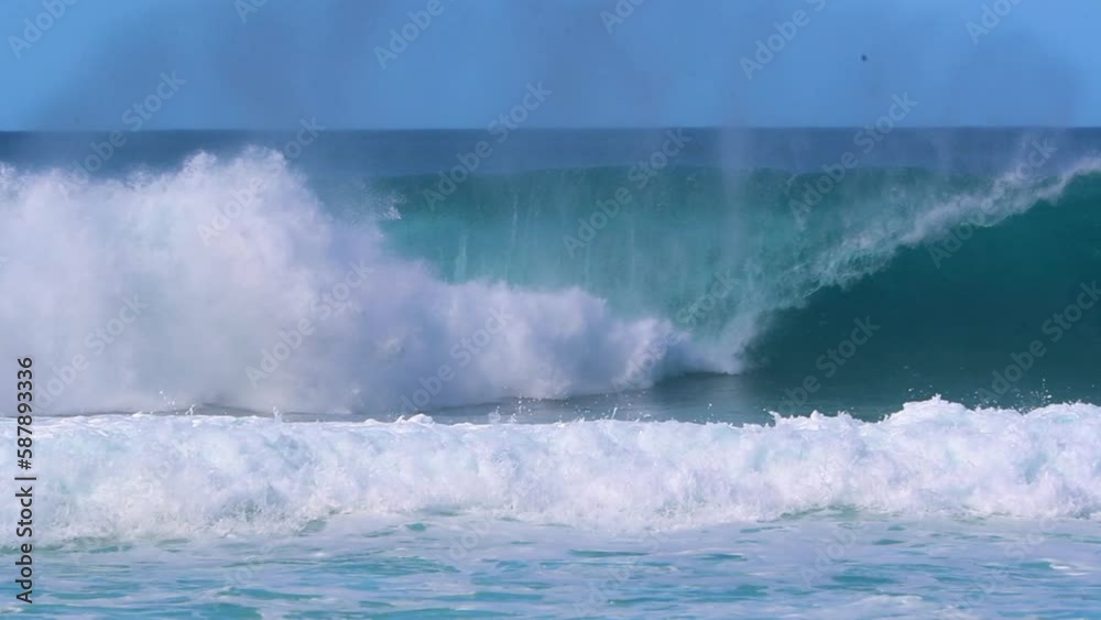 Slow Motion Shot Of High Waves Against Clear Sky On Sunny Day - Waikiki, Hawaii Slow Motion Shot Of High Waves Against Clear Sky On Sunny Day - Waikiki, Hawaii