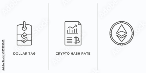 cryptocurrency outline icons set. thin line icons such as dollar tag, crypto hash rate, vector. linear icon sheet can be used web and mobile