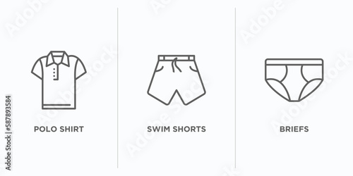 clothes outline icons set. thin line icons such as polo shirt, swim shorts, briefs vector. linear icon sheet can be used web and mobile