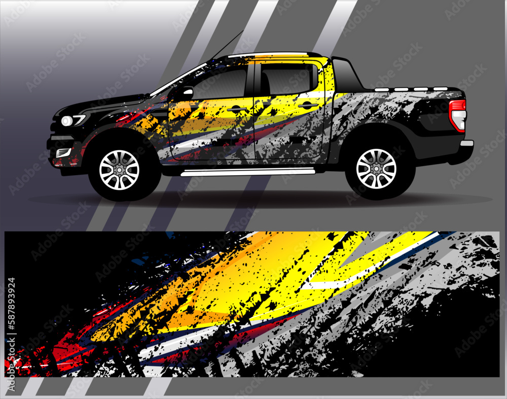 Car wrap design vector. Graphic abstract stripe racing background kit designs for wrap vehicle race car rally adventure and livery Car wrap design vector. Graphic abstract stripe racing background kit designs for wrap vehicle race car rally adventure and livery