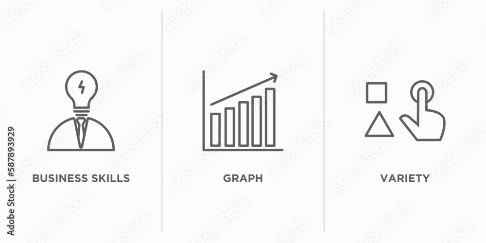 business and analytics outline icons set. thin line icons such as business skills, graph, variety vector. linear icon sheet can be used web and mobile business and analytics outline icons set. thin line icons such as business skills, graph, variety vector. linear icon sheet can be used web and mobile