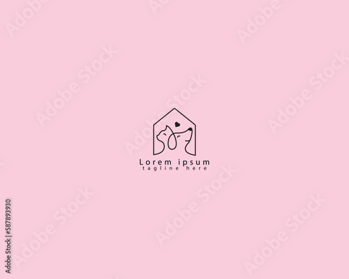Dog and cat logo design template vector, line of pet logo design suitable for pet shop, store, cafe, business, hotel, veterinary clinic, Domestic animals vector illustration logotype, sign and symbol