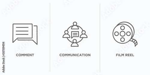 blogger and influencer outline icons set. thin line icons such as comment, communication, film reel vector. linear icon sheet can be used web and mobile