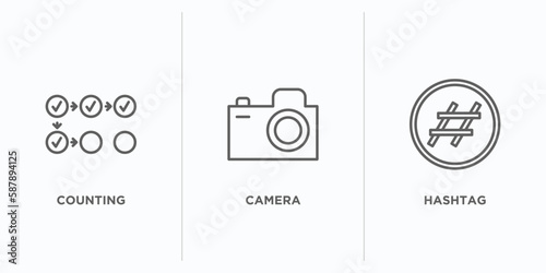 blogger and influencer outline icons set. thin line icons such as counting, camera, hashtag vector. linear icon sheet can be used web and mobile