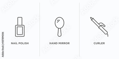 beauty outline icons set. thin line icons such as nail polish, hand mirror, curler vector. linear icon sheet can be used web and mobile