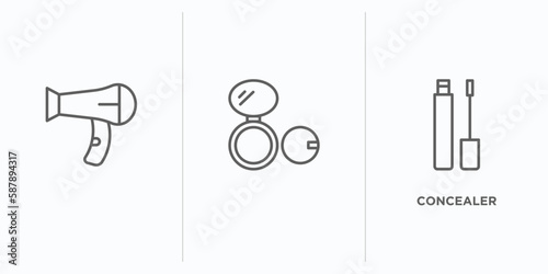 beauty outline icons set. thin line icons such as , concealer vector. linear icon sheet can be used web and