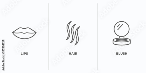 beauty outline icons set. thin line icons such as lips, hair, blush vector. linear icon sheet can be used web and mobile