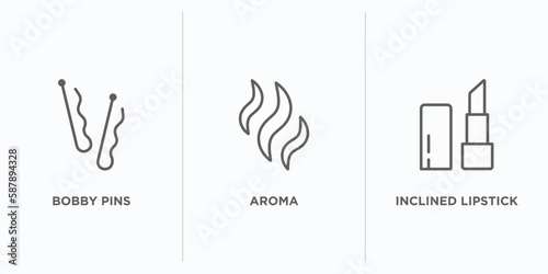 beauty outline icons set. thin line icons such as bobby pins, aroma, inclined lipstick vector. linear icon sheet can be used web and mobile