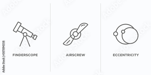 astronomy outline icons set. thin line icons such as finderscope, airscrew, eccentricity vector. linear icon sheet can be used web and mobile