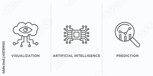 artificial intelligence outline icons set. thin line icons such as visualization, artificial intelligence, prediction vector. linear icon sheet can be used web and mobile