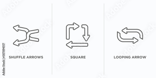 arrows outline icons set. thin line icons such as shuffle arrows, square, looping arrow vector. linear icon sheet can be used web and mobile