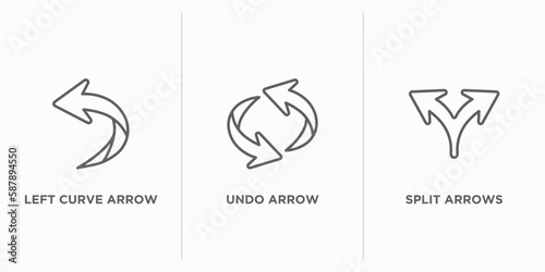 arrows outline icons set. thin line icons such as left curve arrow, undo arrow, split arrows vector. linear icon sheet can be used web and mobile