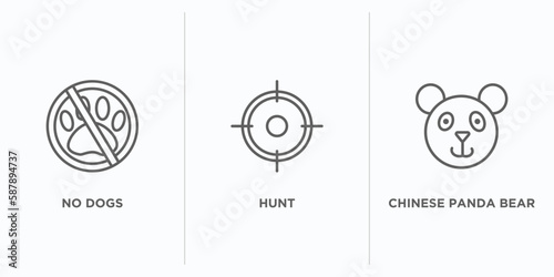 animals outline icons set. thin line icons such as no dogs, hunt, chinese panda bear vector. linear icon sheet can be used web and mobile