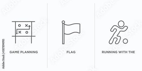 american football outline icons set. thin line icons such as game planning, flag, running with the ball vector. linear icon sheet can be used web and mobile