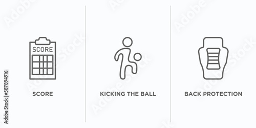 american football outline icons set. thin line icons such as score, kicking the ball, back protection vector. linear icon sheet can be used web and mobile