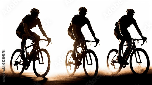 Athlete cyclists in silhouettes on isolated white background. Generated AI