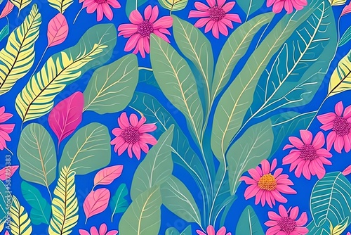 seamless pattern with leaves, seamless floral pattern, Modern colorful tropical floral pattern. Cute botanical abstract contemporary seamless pattern. Hand drawn unique print