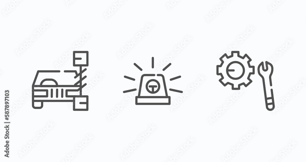 set of 3 thin line icons in mechanicons concept. outline icons ...