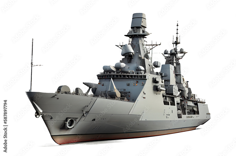 Modern warships for decorating projects on a white background. generative AI