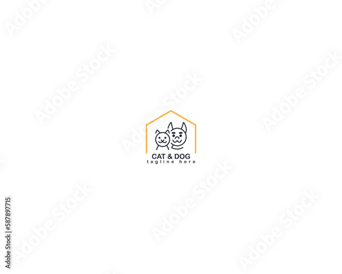 Dog and cat logo design template vector, line of pet logo design suitable for pet shop, store, cafe, business, hotel, veterinary clinic, Domestic animal vector illustration logotype, sign and symbol.