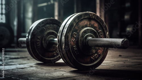 Barbell for fitness training in the gym Generated AI