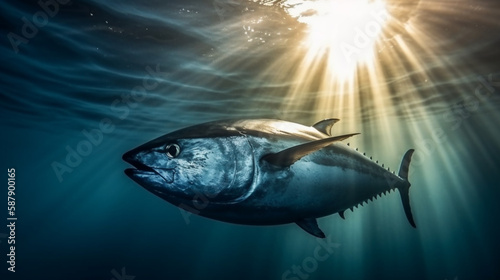 Fishing in the sea. tuna fish underwater view. Generated AI © bahadirbermekphoto