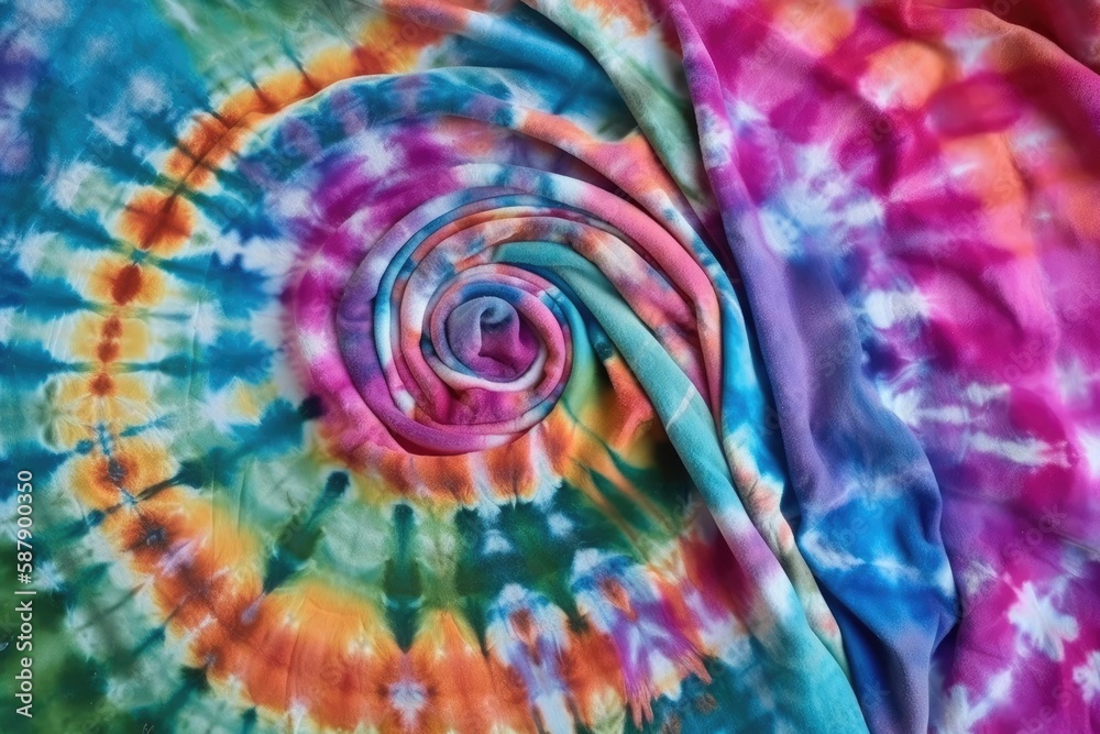 Illustration of Colorful Tie-Dyed Fabric Close-U. Generative AI Illustration of Colorful Tie-Dyed Fabric Close-U. Generative AI