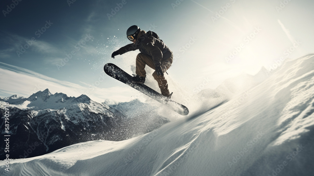 Snowboarder jumping through air Generated AI