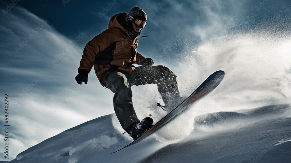 Snowboarder jumping through air Generated AI Snowboarder jumping through air Generated AI