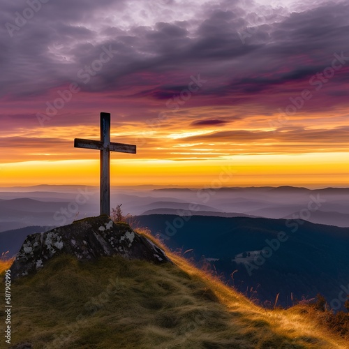 Christian cross at sunset