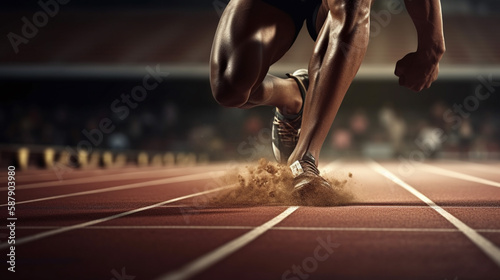 Sprinter leaving starting blocks on the running track Generated AI