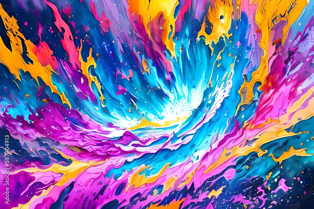 Obraz premium Water color or oil painting fine art illustration of abstract splash flame fire spray brush dropping artistic print digital art. Generative AI.
