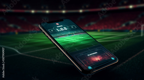 Watch a live sports event on your mobile device betting on football matches Generated AI photo