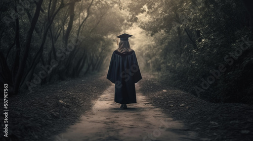 woman graduation  mystery path way road success career Generated AI