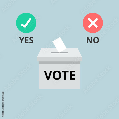 Voting concept vector. Yes or No. Putting paper in ballot box. Flat design on light blue background.