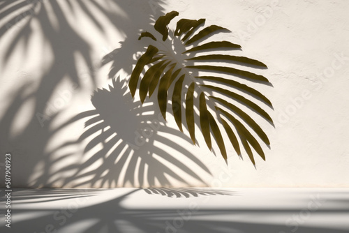 Blurred tropical palm leaf shadow on pink and green wall background for product show, Spring and Summer, Minimal Style, Generative AI.