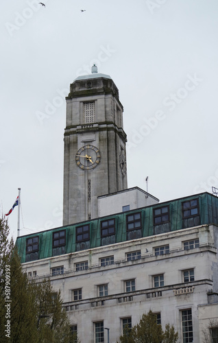 Low Angle View of Downtown and Central Luton City of England Great Britain. The Image Was Captured on 01-April-2023 on Cloudy and Cold Evening photo