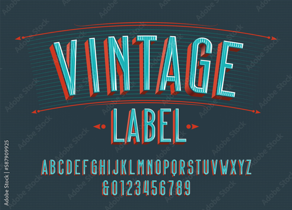 Vintage Label alphabet font. Retro letters and numbers. Vector ...