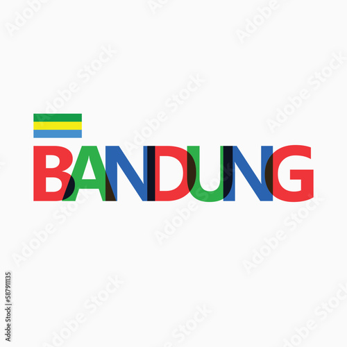 Bandung vector RGB typography with flag. Indonesia's city logotype decoration.