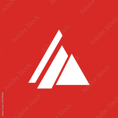 Scattered triangle vector logo isolated on red background.