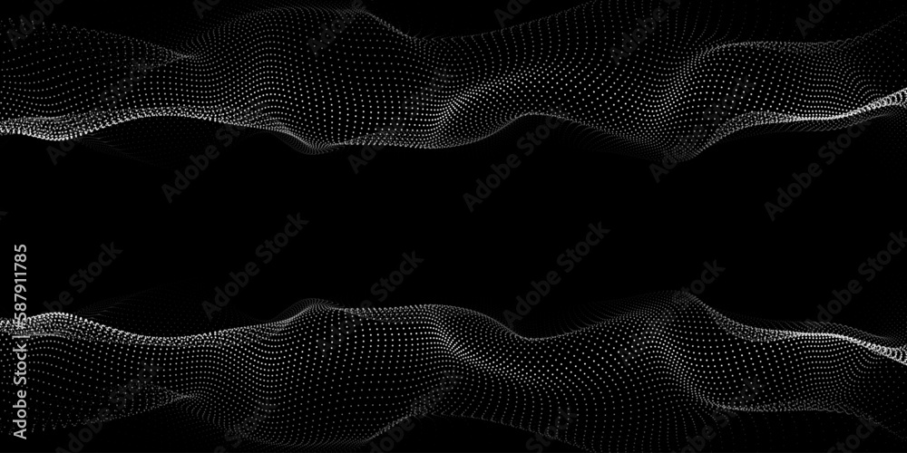 Double wave of particles. Digital wave background concept. Abstract ...