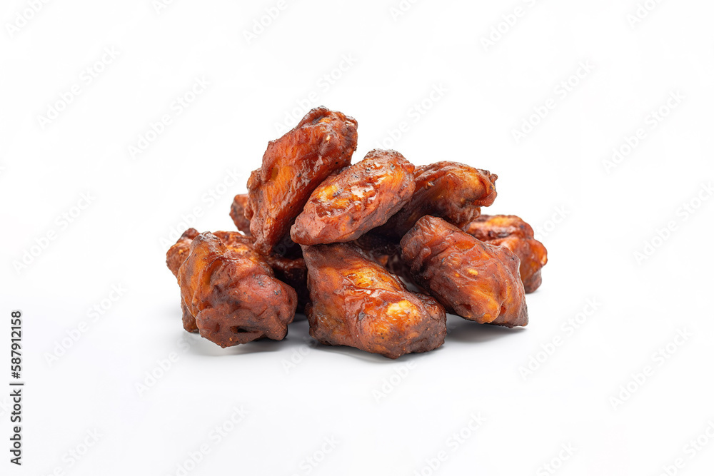 a pile of spicy fried chicken wings isolated on a white background. Created with Generative AI Technology