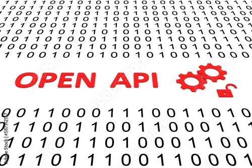 OPEN API concept binary code 3d illustration