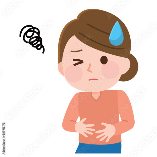 お腹が張って痛い女性　イラスト