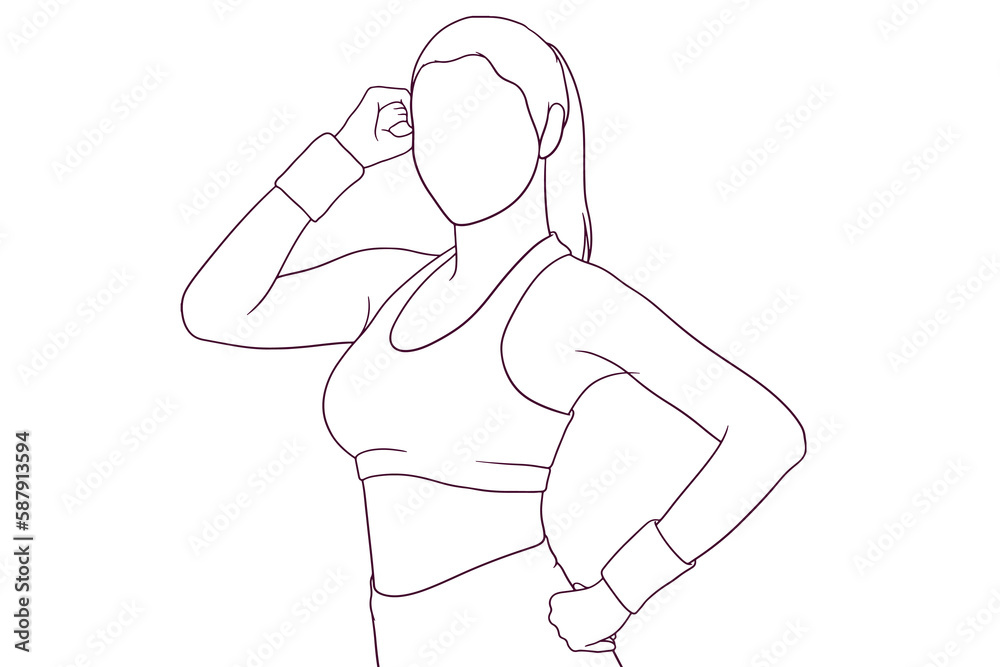 Fit woman striking a pose hand drawn vector illustration